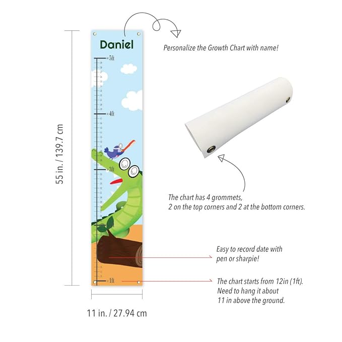 Personalized Kids Canvas Growth Chart, Height Chart, Growth Chart Banner, Crocodile-Ruum Studio Home