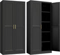 Kitchen Pantry Cabinet,71”Black Metal Pantry Storage Cabinet with Doors and 4 Adjustable Shelves,Kitchen Cabinet with 2 Gold Handles,Tall Cabinet for Livingroom,Pantry, Bathroom-Ruum Studio Home