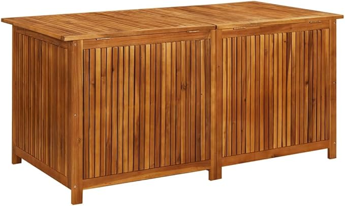 vidaXL Wooden Outdoor Storage Box with Gas-Lift Lid – Patio Deck Chest with Zippered Waterproof Bag for Garden Bench, Pool, Porch, Trunk, Cabinet, Teak Look – Brown, 59.1"x31.5"x29.5"-Ruum Studio Home