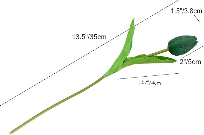 Mandy's Artificial Tulips 20 Stems Dark Green PU Faux Flowers for Wedding Home Decor 13.5 Inch-Ruum Studio Home