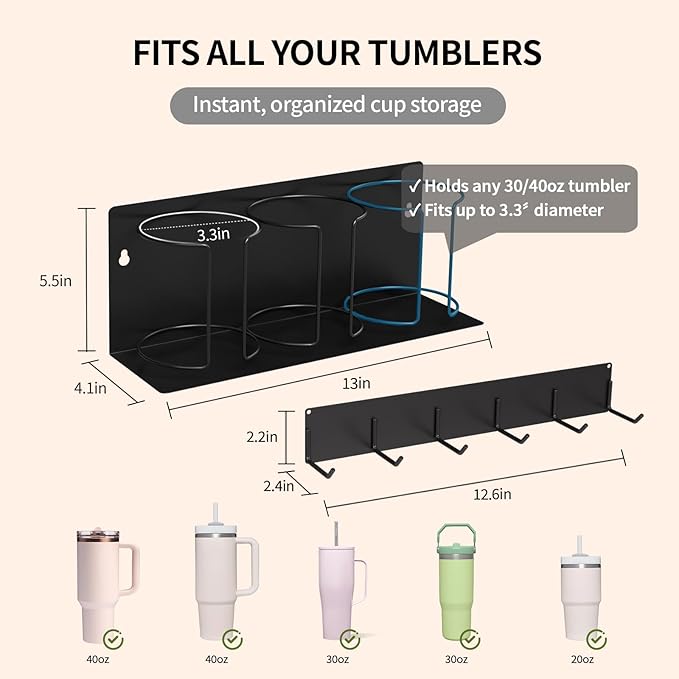 Strong Magnetic Cup Holder for Fridge, Fits Stanley 40/30/20 oz, Yeti & More, No-Drill Tumbler Organizer with Lid & Straw Storage, Kitchen & RV Space Saver(2-Piece Set)-Ruum Studio Home