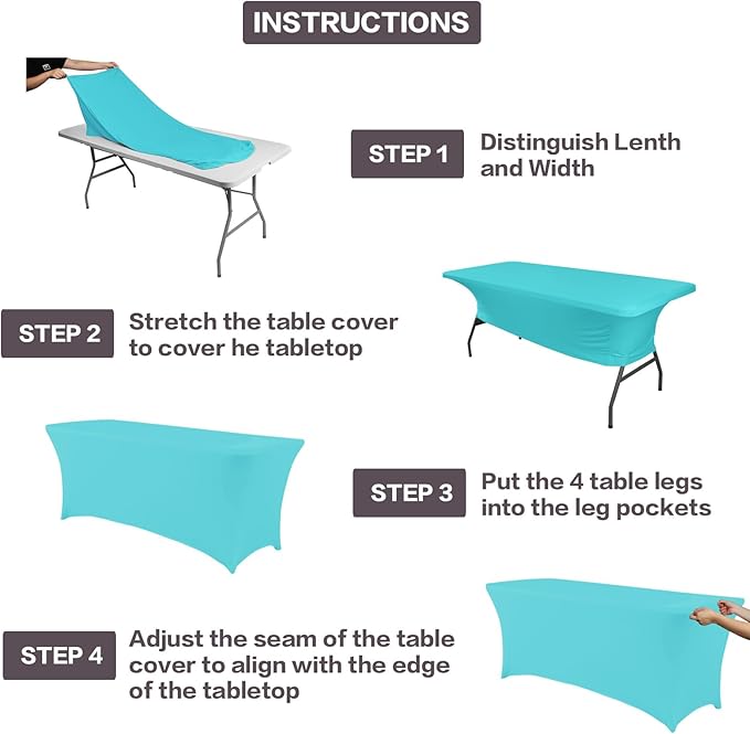 IVAPUPU 2 Pack 4FT Table Cloth for Rectangular Fitted Events Stretch Blue Mist Table Covers Washable Cover Spandex Tablecloth Protector for Party, Wedding, Cocktail, Banquet, Festival-Ruum Studio Home