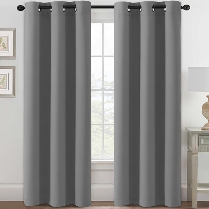 H.VERSAILTEX Blackout Curtains for Bedroom Thermal Insulated Room Darkening Living Room Curtains 84 Inch Long Grommet Privacy Protection Window Curtain Panels/Drapes for Nursery,2 Panels,Grey-Ruum Studio Home