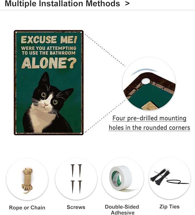 ALKB Funny Tuxedo Cat Metal Signs Black Cat Metal Poster Tuxedo Cat Lover Gift Vintage Bathroom Wall Decor 8 x 12 Inch-Ruum Studio Home