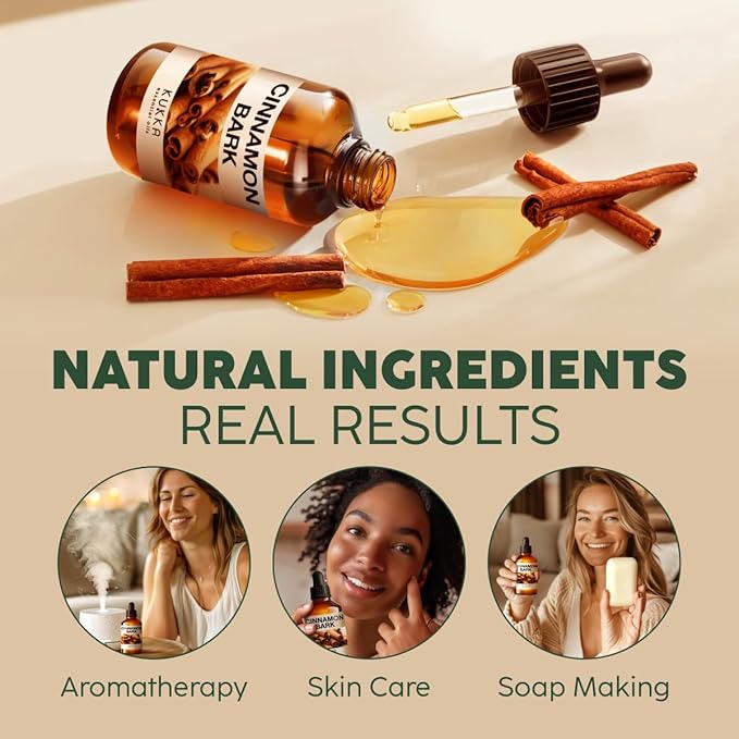 Kukka Cinnamon Essential Oil for Skin & Diffuser - 4 Fl Oz - 100% Pure Natural Cinnamon Oil, Aromatherapy and Candles & Soap Making Scent DIY-Ruum Studio Home