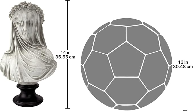 Design Toscano Veiled Maiden Indoor Bust Statue, 9 Inch Wide, 14 Inch Tall, Cast Stone Resin, Antiqued White Finish with a Black Painted Base-Ruum Studio Home