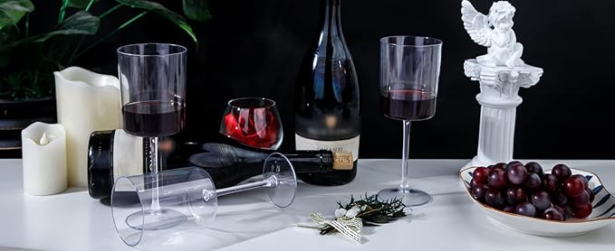Ciaell 12 Pack Clear Plastic Wine Glasses - 10 Oz Disposable Wine Glasses with Stem for Parties & Weddings & Poolside & Outdoors & Camping-Ruum Studio Home