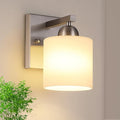Brushed Nickel Milk Glass Wall Sconces, 1 Pack Hardwired Indoor Wall Light Fixtures for Living Room, Hallway, Bedroom, Ceramic E26 Sockets (Bulbs Not Included)-Ruum Studio Home
