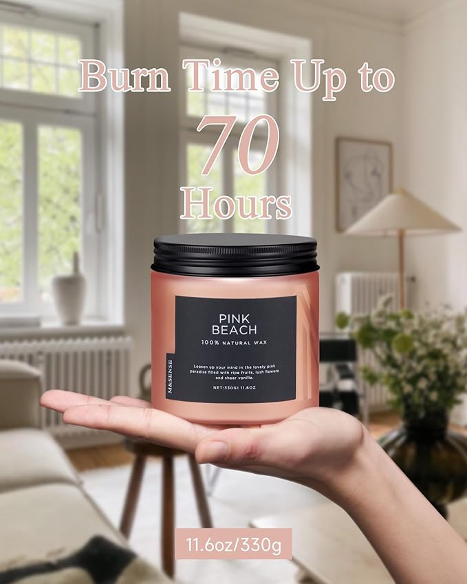 M&SENSE Pink Beach Sands Jar Candle, 11.6oz Pineapple & Coconut Scented Natural Soy Candles for Home Scented, 70 Hour Burn Time, Home Decor Gift for Women, Friends, Family, Colleagues, Couples-Ruum Studio Home