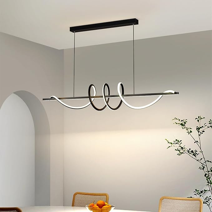 JAYMP Dining Room LED Chandelier 56W Dimmable Kitchen Island Light Modern Pendant Light Geometric Design Hanging Light Fixture Black 39 Inches-Ruum Studio Home