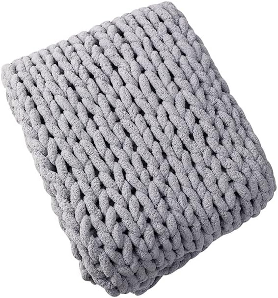 Chunky Knit Blanket Throw 48"*71", Hand Knitted Warm Chenille Throw Blanket, Home Decor Soft Thick Yarn Cable Knit Blanket,Soft Breathable Fleece Banket Christmas for Couch Bed Sofa Best Gift (Gray)-Ruum Studio Home