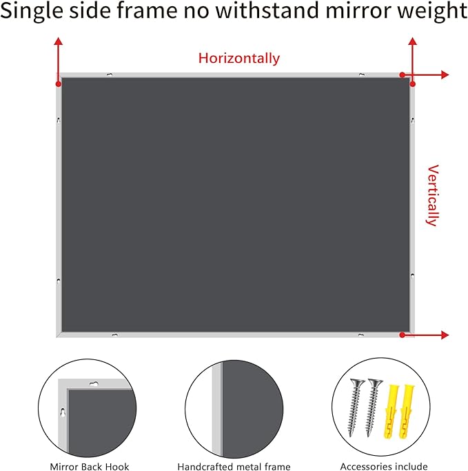 Silver Bathroom Mirror for Wall, 30x36 Inch Rectangle with Metal Frame, Modern Vanity for Bathroom Living Room, Entryway Hangs Horizontal or Vertical-Ruum Studio Home