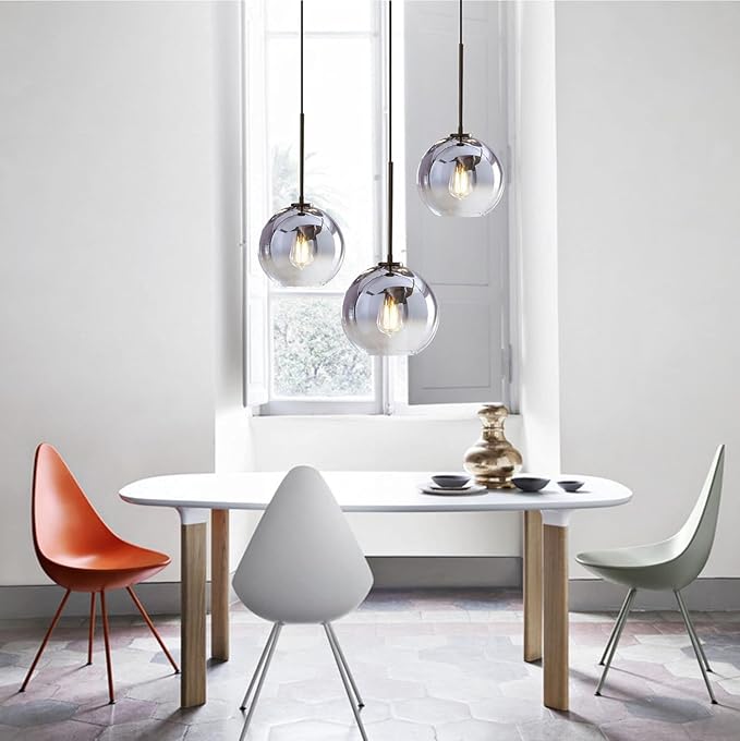 KCO Lighting Modern Black Globe Pendant Light Mercury Glass Ceiling Pendant Light Mid Century Silver Kitchen Pendant Lighting Over Island Dining Room Light Fixtures Over Table-Ruum Studio Home
