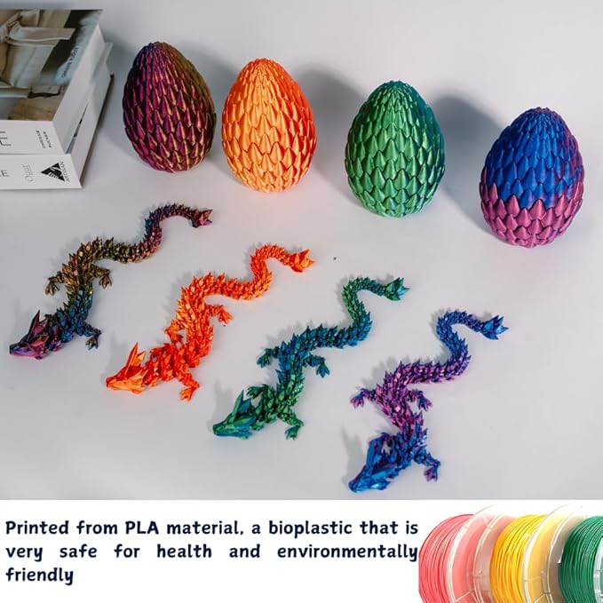 POIVOCF3D Printed 12” Articulated Crystal Dragon Inside 5.1” Egg – Fantasy Collectible, Fidget Toy & Stocking Easter Basket Stuffers for Home & Office Decor (Laser Blue)-Ruum Studio Home