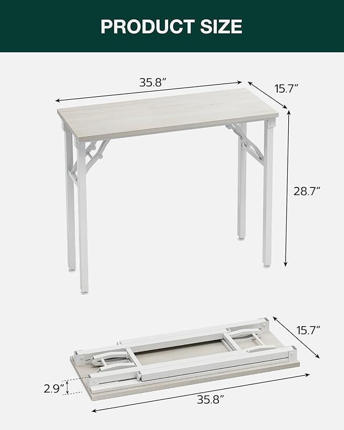 Frylr Small Folding Computer Desk – Portable 35.8 Inch Foldable Laptop Table, Collapsible and Compact for Easy Storage and Fast Setup, Lightweight for Small Spaces, Craft and Study Use, White Ash-Ruum Studio Home