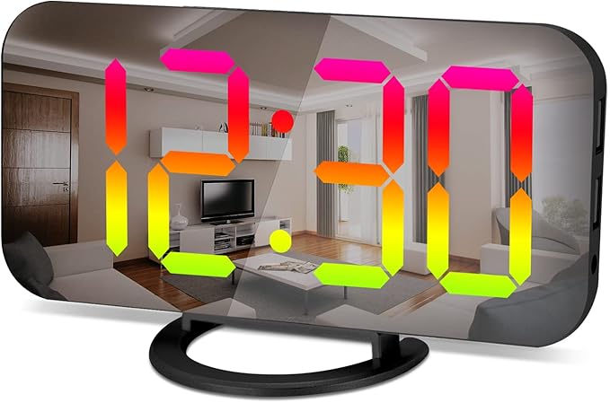 SZELAM LED RGB Digital Alarm Clock,with 11 Color Modes Display,Mirror Surface,Dual USB Charger Ports,Modern Desk Clocks for Bedroom Home Office Decor- Black-Ruum Studio Home
