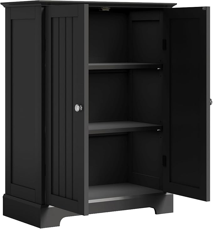 ChooChoo Bathroom Floor Cabinet, Modern Bathroom Storage Cabinet with 2 Doors and Adjustable Shelves, Freestanding Cupboard for Living Room, Black-Ruum Studio Home