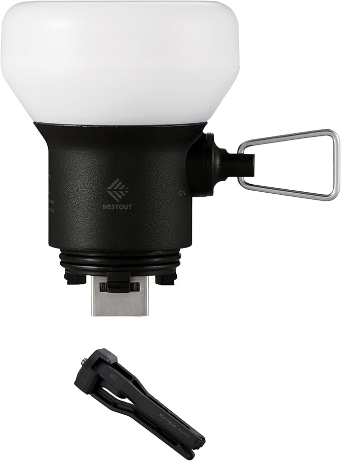 ELECOM NESTOUT Outdoor Camping LED Lantern w/ Mini Tripod, Dimmable USB Powered Soft LED Light, IP44 Water Dust Resistant, 10-350 Lumen, Portable Lamp for NESTOUT Power Bank, Black (LAMP-1)-Ruum Studio Home
