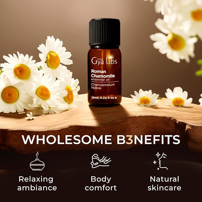 Gya Labs Roman Chamomile Essential Oil for Diffuser - 0.34 Fl Oz - 100% Pure Natural Roman Chamomile Oil for Skin, Hair, Face, Aromatherapy & Candle Making Scent-Ruum Studio Home
