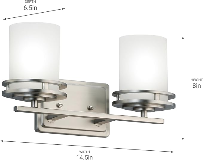 Kichler Hendrik 14.5" 2 Light Vanity Light with Satin Etched Cased Opal Glass Brushed Nickel-Ruum Studio Home