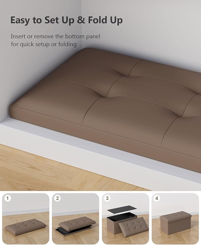 Storage Ottoman Bench, Folding Ottoman Foot Rest, 15 x 30 x 15 Inches, End of Bed Bench,Storage Chest, for Living Room, Bedroom, Hallway, Entryway, Brown-Ruum Studio Home