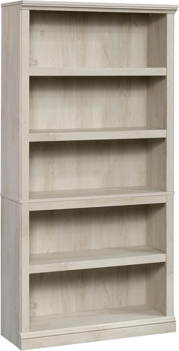 Sauder 5 Tier Book Shelf Wooden Bookcase Multipurpose Bookshelf for Home Office, Living Room, in Chalked Chestnut-Ruum Studio Home