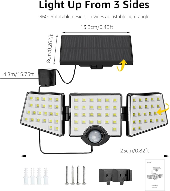 Lepro Solar Lights for Outside, WL5000 Motion Activated Security Lights, Separate Solar Panel, 3 Adjustable Head 270° Wide Lighting Angle, IP65 Waterproof Wall Lamp for Porch Yard Garage-Ruum Studio Home