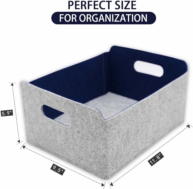 Welaxy storage baskets Felt Foldable Cube bin Shelf Bins Organizer Felt box for Kids Toys Magazine Books Clothes for Office Bedroom Closet Babies Nursery (navy x 3)-Ruum Studio Home