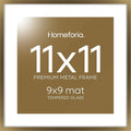 Homeforia 11x11 Picture Frame Brass, High End Metal 11 by 11 Square Bronze Frames with Mat 9 x 9 Photo, 11by11 Poster Frame Matted to 9x9 Print, Wall Hanging Frames, Tempered Glass, Wall Kit, Set of 1-Ruum Studio Home
