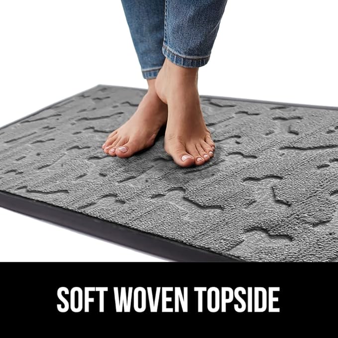 GORILLA GRIP 100% Waterproof All-Season WeatherMax Doormat, US Designed Natural Rubber, Stain and Fade Resistant, Low Profile Indoor Outdoor Door Mats, Easy Clean Patio Mat, 17x29, Light Gray Bones-Ruum Studio Home