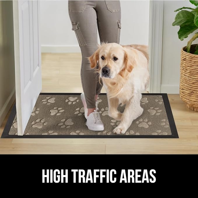 GORILLA GRIP 100% Waterproof All-Season WeatherMax Doormat 35x23, US Designed Natural Rubber, Stain and Fade Resistant, Low Profile Indoor Outdoor Door Mats, Easy Clean Patio Mat, Tan Pawprints-Ruum Studio Home