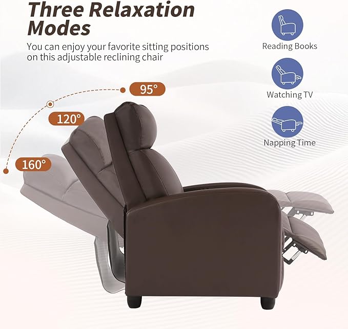 BestMassage | Recliner Chair | with 2 Point Massage Function | Leather Dark Brown | with Lumbar Support, Adjustable Push Back, Footrest & Padded Seat | Easy Assembly | for Living Room, Home Theatre-Ruum Studio Home