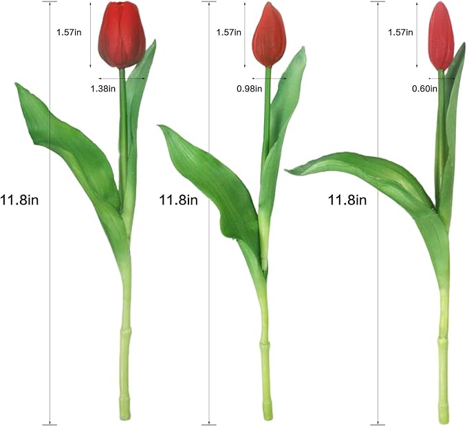 15pcs Artificial Tulips Flowers, Fake Tulips Real Touch, Faux Latex Bouquets, for Party Wedding Home Room Decoration (Red)-Ruum Studio Home