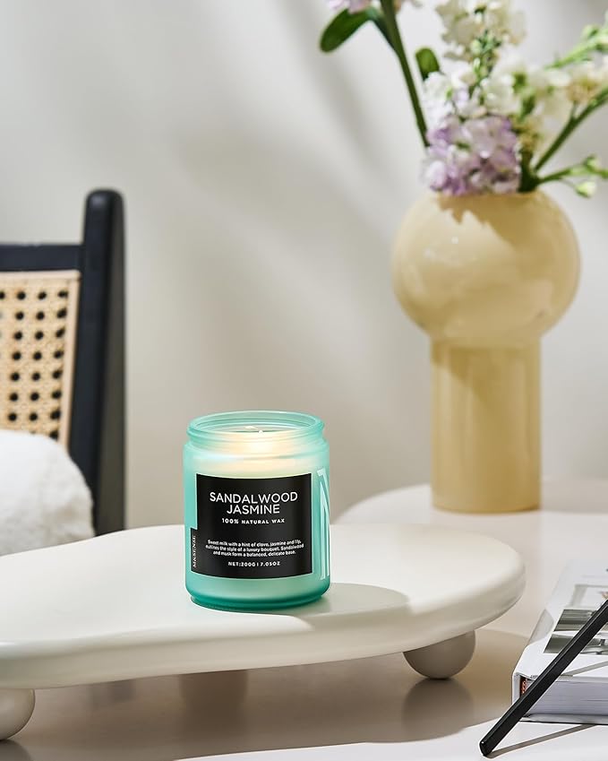 M&SENSE Sandalwood Jasmine Scented Candles, Natural Soy Wax Best Smelling Candle 7.05oz 50 Hour Burning，Floral Non Toxic Single Cotton Wick Aromatherapy Gifts for Women Friend-Ruum Studio Home