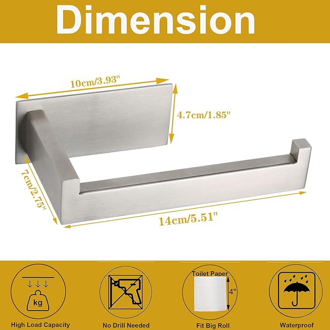 Toilet Paper Holder, Self Adhesive Tissue Holder Stainless Steel Rustproof Paper Roll Holder, No Drilling Easy to Install, Toilet Paper Rack Suitable for Office, Bathroom (2, Brushed Nickel)-Ruum Studio Home