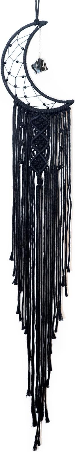 MOONFLY Black Moon Dream Catcher with Handmade Crystal Stone Design Woven Cotton Dream Catchers Boho Macrame Wall Hanging Home Decoration Ornament Craft Gift (Black Crystal Stone Moon)-Ruum Studio Home