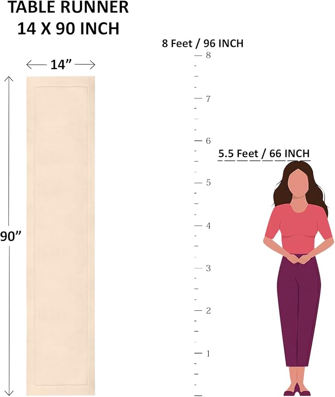 Solino Home Linen Table Runner 90 Inches Long - 100% Pure Linen Light Natural Table Runner 14 x 90 Inch for Fall, Autumn, Thanksgiving - Classic Hemstitch-Ruum Studio Home
