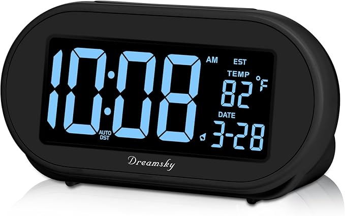 DreamSky Alarm Clocks for Bedrooms, Auto Set Digital Desk Clock for Bedside Nightstand, Electric Clock with Dimmable Brightness Dimmer, Auto DST, USB Port, Date, Temperature, Snooze-Ruum Studio Home