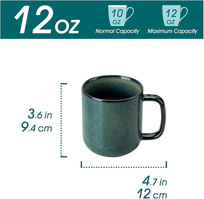 vancasso STARRY Coffee Mugs Set, 12 oz Ceramic Coffee Cups for Latte Hot Tea Cappuccino Cocoa Milk Stoneware Cups Set of 6, Dishwasher & Microwave Safe, Green-Ruum Studio Home