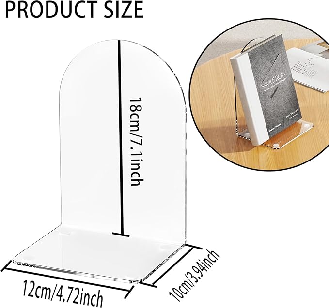 Lulonpon 8 Pieces Book Ends for Shelves, Heavy Books, School, Library, Desktop Organizer - Clear Acrylic Bookends-Ruum Studio Home