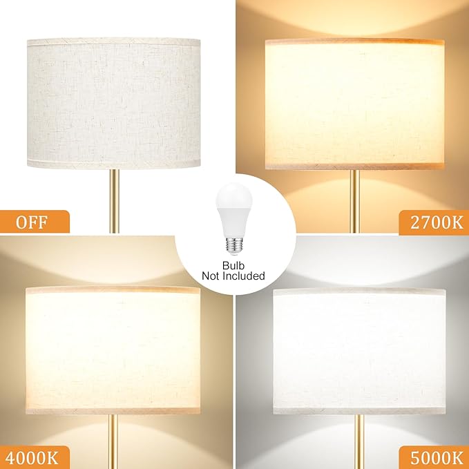 Ambimall 60'' Modern Floor Lamp with Shade, Tall Lamps for Living Room, Bedroom, Office, Dining Room, Beige Shade with Gold Pole(Without Bulb)-Ruum Studio Home