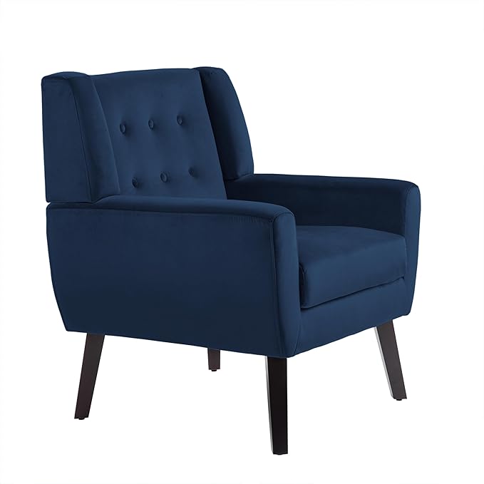 UIXE Accent Chair, Velvet Upholstered Armchair for Living Room, Modern Club Arm Chairs Comfy Single Sofa Button Tufted Bedroom Reading Seat - Royal Blue, Set of 1-Ruum Studio Home
