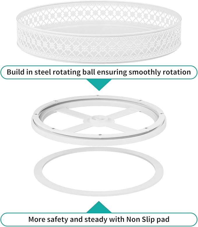 Ovicar Lazy Susan Turntable Organizer - 13 inch Rotating Spice Rack Metal Lazy Susan for Cabinet Pantry Kitchen Countertop Dining Table Cupboard Bathroom Vanity Refrigerator White-Ruum Studio Home