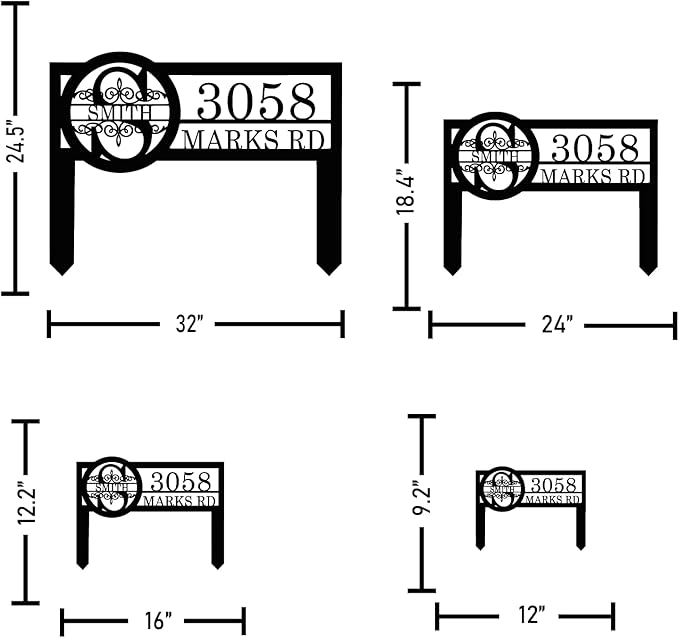 Personalized Metal Yard Address Sign with Last Name and Monogram, House Number Sign for Lawn and Patio-Ruum Studio Home