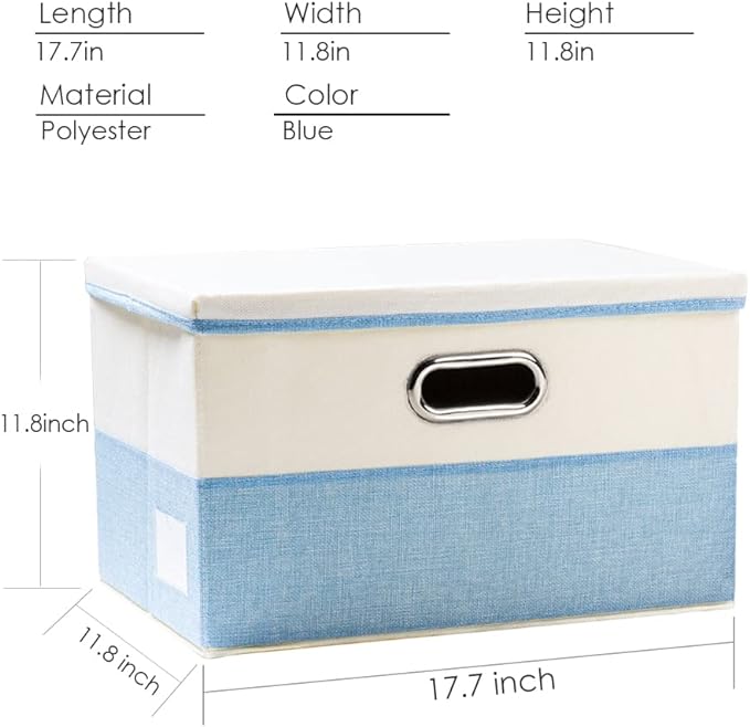 PRANDOM Large Foldable Storage Boxes with Lids [3-Pack] Fabric Collapsible Storage Bins Organizer Containers Baskets Cube with Cover for Home Bedroom Closet Office Nursery Blue&Cream(17.7x11.8x11.8)-Ruum Studio Home