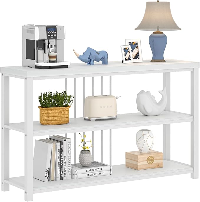 FOLUBAN Modern Sofa Console Table for Entryway, 3 Tier Wood Foyer Table for Hallway Living Room Behind Couch, White Oak-Ruum Studio Home