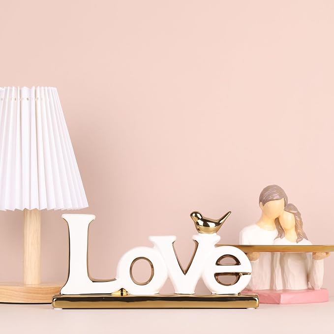 Love Sign Decoration,White and Gold Love Signs for Home Decor Statue,Modern Bird Sculpture Personalized Love Decor,Gold Style Figurine Decorative Ornaments for Living Room,Bedroom,Desktop,Cabinets-Ruum Studio Home