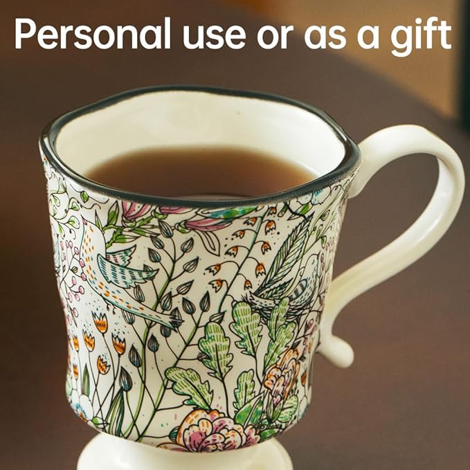 360ml -12.17oz Painted Garden floral Ceramic Mug - Cute Espresso Latte Shot Cup - Gift for Women, Dishwasher Safe-Ruum Studio Home