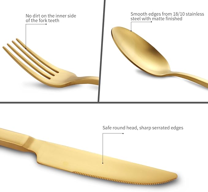 Stainless Steel Flatware Set Hand Forged 18/10 Silverware Set Cutlery Set Gold Cuboid Handle Matte Finished 40 Pieces Service for 8-Ruum Studio Home