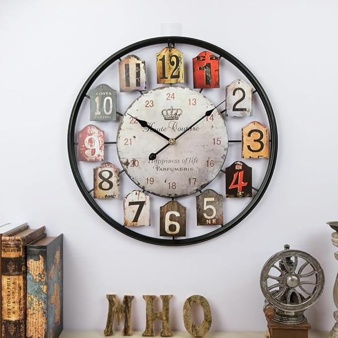 Large Wall Clock Separate Retro Dial Decorative Silent Non Ticking 20 Inch Big Vintage Farmhouse Clocks for Living Room,Black Metal Frame-Ruum Studio Home